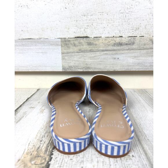 Crown & Ivy Women’s 8.5 Blue White Stripe Textile Slip On Loafer Mule Flats NEW - Picture 3 of 9